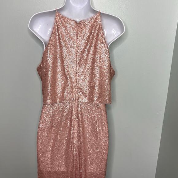 Adrianna Papell Blush Sequin Popover Sleeveless Maxi Gown 6 - Picture 9 of 11
